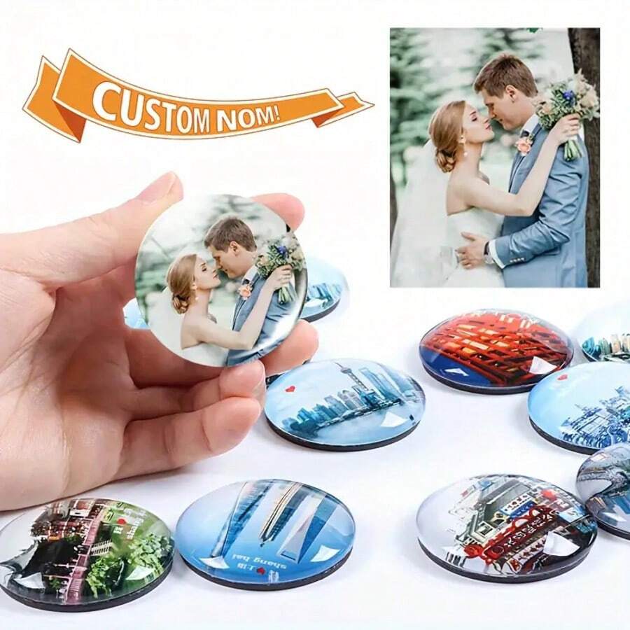 Pegatinas personalizadas redondas de 25/30 MM para nevera - Pegatinas de imanes de vidrio en cúpula con foto personalizada para parejas, amigos - Regalos de fiesta, regalos de cumpleaños, souvenirs