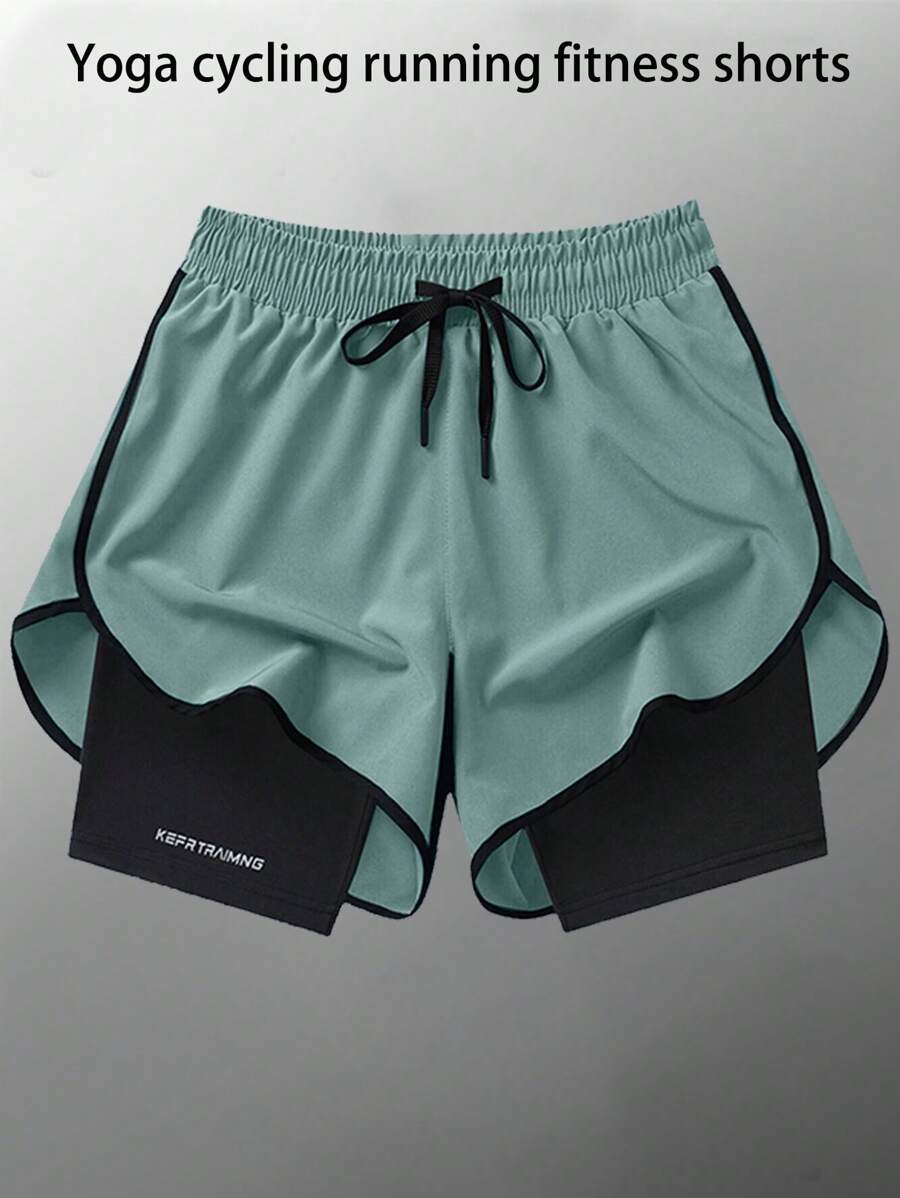 1pc Women's Summer Fitness Shorts With Attached Leggings, Anti-Chafing Running Pants For Workouts