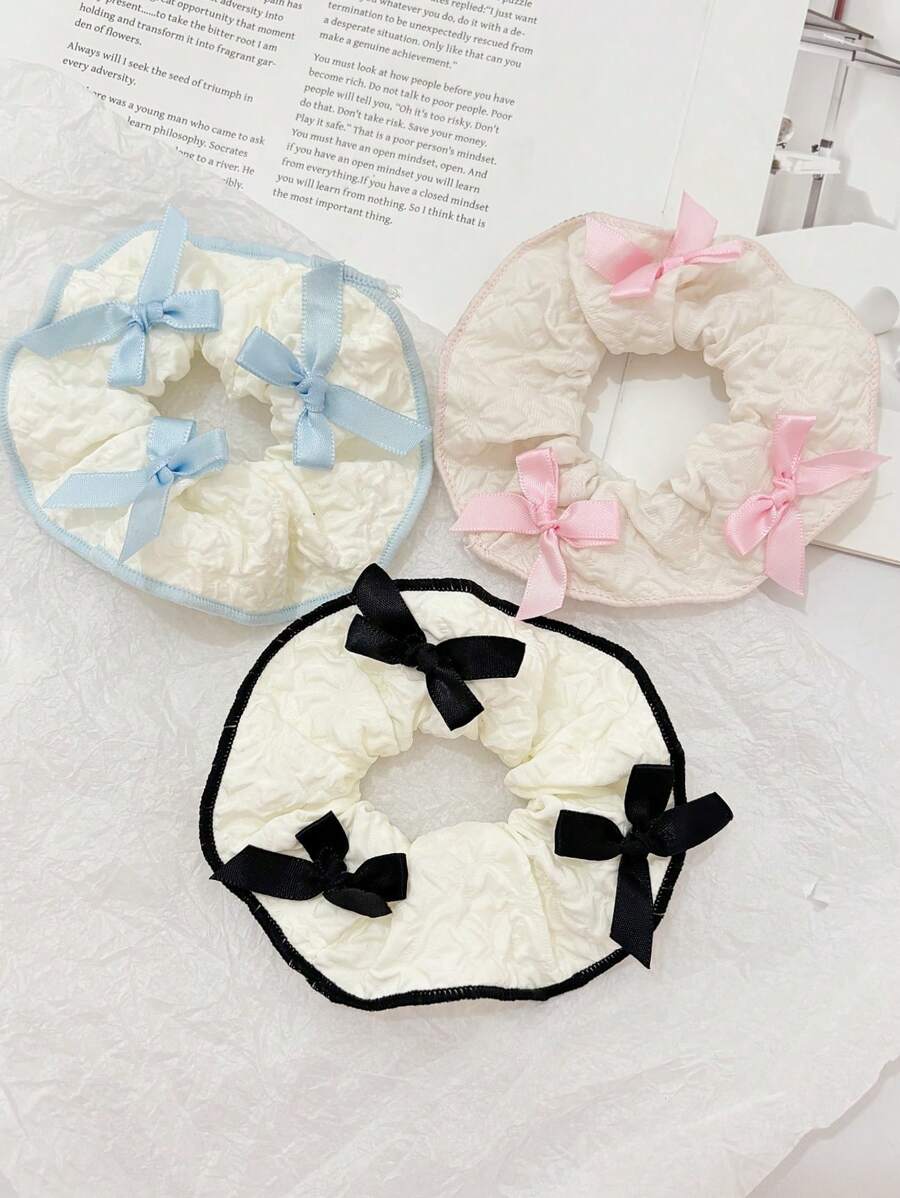 3 stuks schattige stoffen strik haar scrunchies, getextureerde haarelastiekjes met hoge esthetische waarde voor lentemeisjes, polyestervezel
