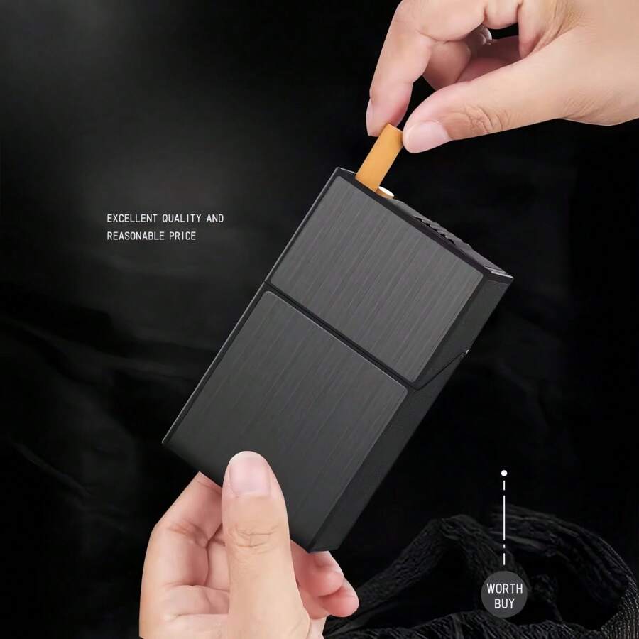 1 pezzo Portasigarette da uomo con coperchio, scatola portasigarette di lusso e personalizzata in metallo con 20 scomparti, con vano portaaccendino, accessori da fumo