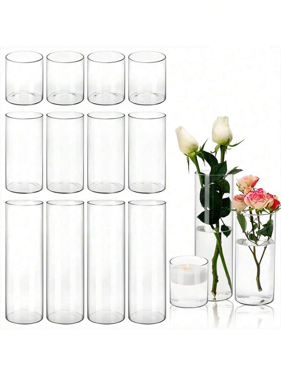 Juego de 6/3/1 pieza de jarrones de vidrio para flores, jarrones altos y claros para centros de mesa, decoraciones de boda, portavelas flotantes de 3 diámetros diferentes, jarrones modernos y sencillos para cenas formales y decoración del hogar