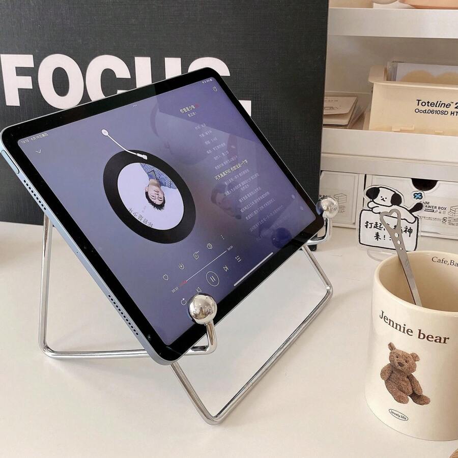 2 piezas Soporte plano de metal para iPad, soporte de escritorio perezoso para tableta, dispositivo de transmisión para dormitorio, estantería de mesita de noche