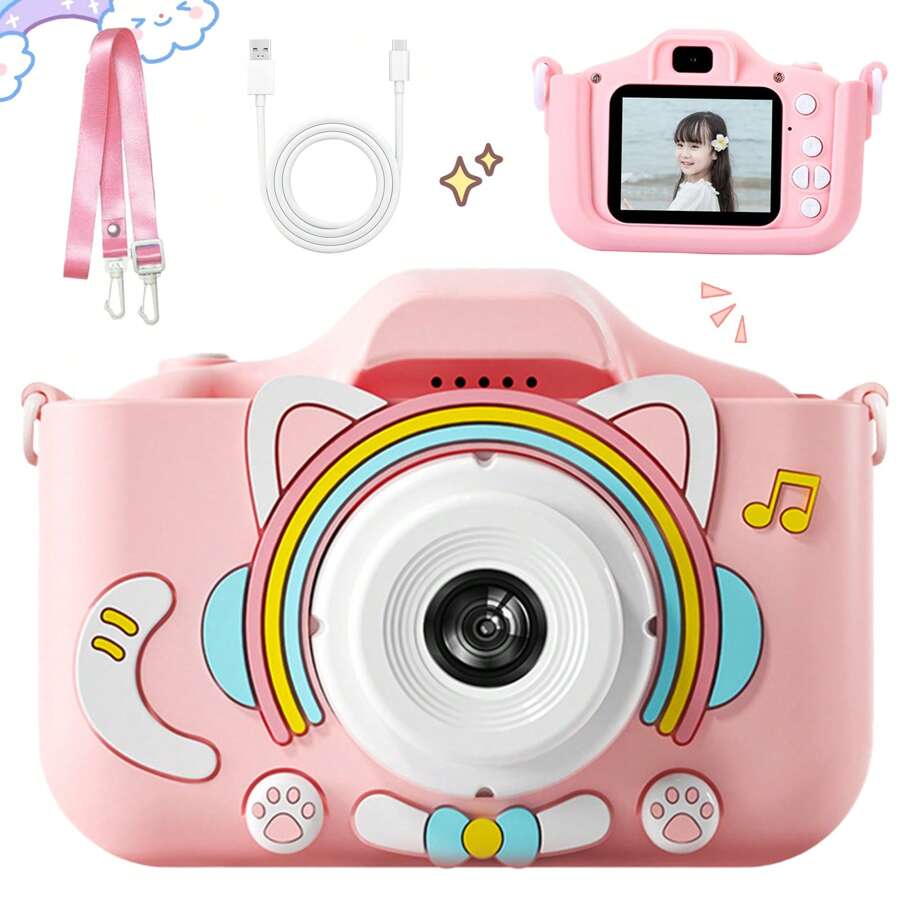 Cámara digital, grabadora de la infancia, cámara de video, juguete cámara para niñas y niños de 3 a 12 años, cámara de video digital para niños con funda de dibujos animados, cámara divertida con videojuegos, mejor regalo de cumpleaños y festividad para niños