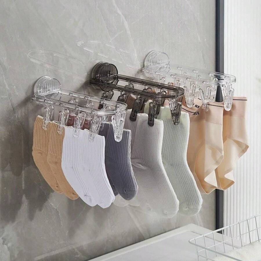 Clothes Hanger Suction Cup Folding Clothes Hanger No-Drill Household Drying Clothes Hanger Wall Hanging Bathroom Indoor Balcony Drying Socks