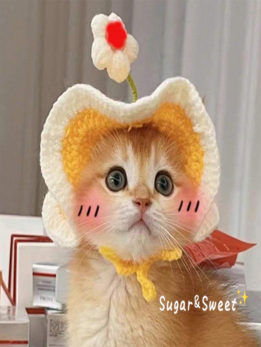 Pet Cat Hat Springfield Flower Cute Headgear Dog Headgear Hand-Woven Decorations