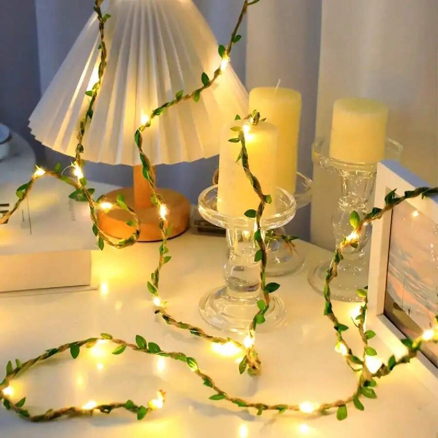 1 pezzo Ghirlanda di luci a LED a forma di foglie verdi moderne per camere da letto, feste, matrimoni, Natale, Ringraziamento, decorazioni per la casa in tutte le stagioni, alimentato a batterie AA, decorazioni per Capodanno e vacanze universali, a batteria (batterie non incluse)