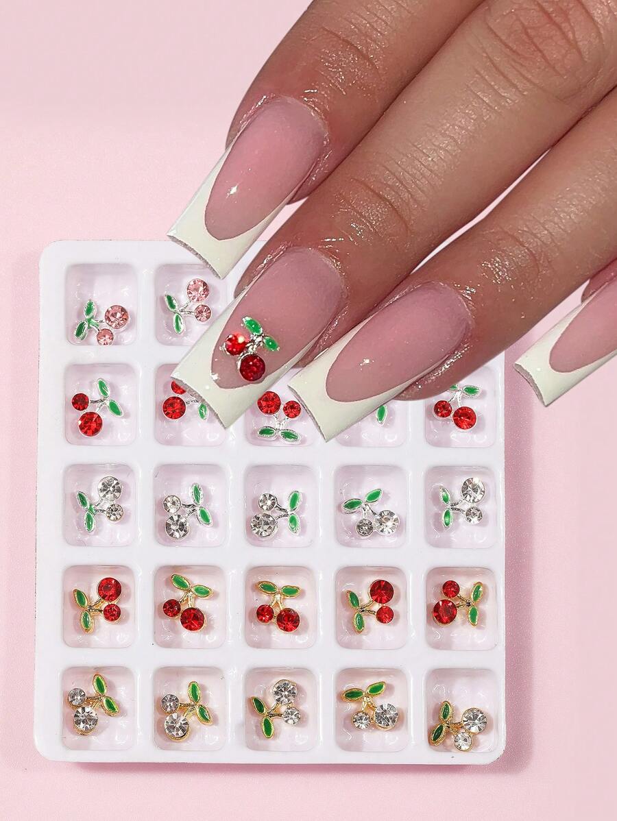25pcs Alloy Rhinestone Nail Ornaments, Red Pink Gold Rhine Diamond Embellished Nail Ornaments, DIY Art Ornaments Used In Daily Nail