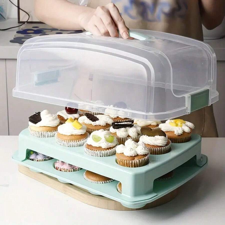 1pc Draagbare meerlaagse taartopslagdoos met deksel en handvat, herbruikbare grote capaciteit taartverpakkingsdoos geschikt voor thuiskeuken en bakkerij, keukenorganisatie en opslag, keukenaccessoires