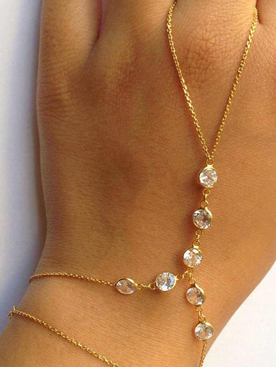 1pc Fashionable Summer Casual Alloy Rhinestone Finger Chain Bracelet Suitable For Women Daily Wear