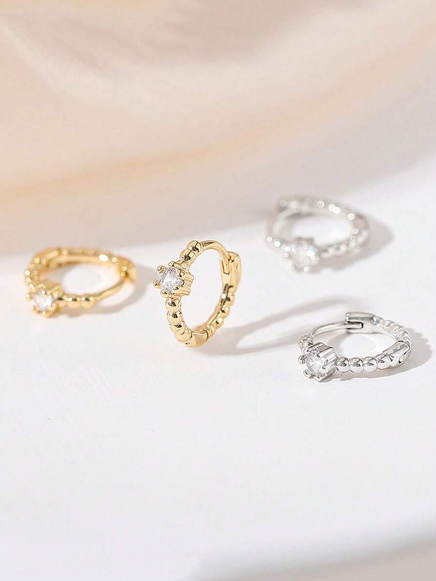 1 Pair Minimalist Delicate Single Diamond Hoop Earrings, Nature-Inspired, Elegant Style