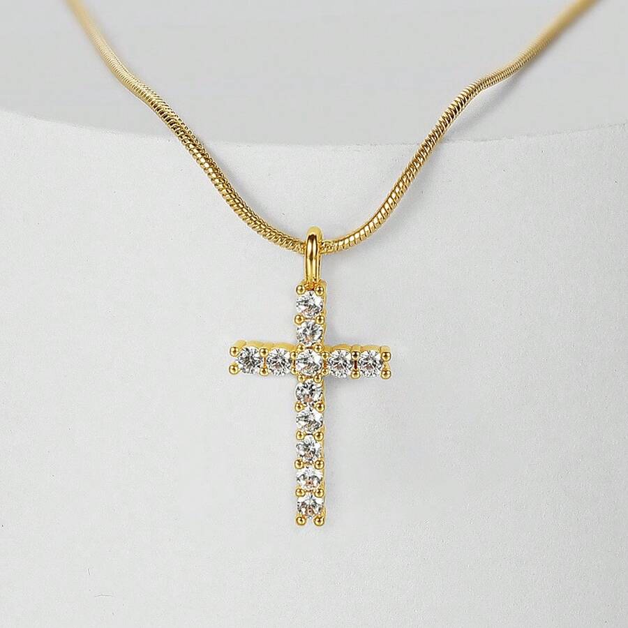 1st Kristallen Kruis Hanger Ketting, Diamanten Strass Kruis Ketting Voor Vrouwen, Geschikt Voor Dagelijkse En Feestelijke Gelegenheden
