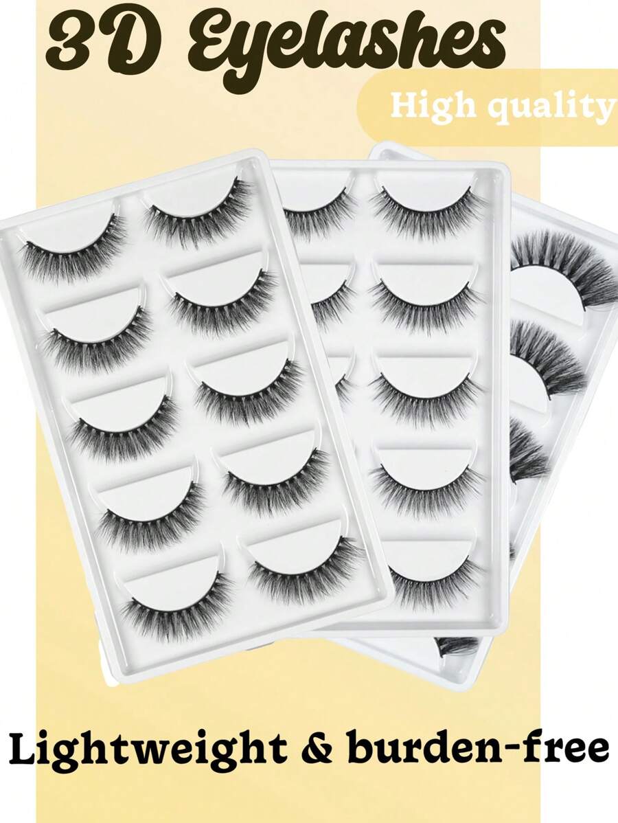 20pcs/Box 3D Natural Fluffy, Dramatic, Luxurious High-Quality False Eyelashes, Soft & Reusable Full Strip Style Lashes, Random Styles