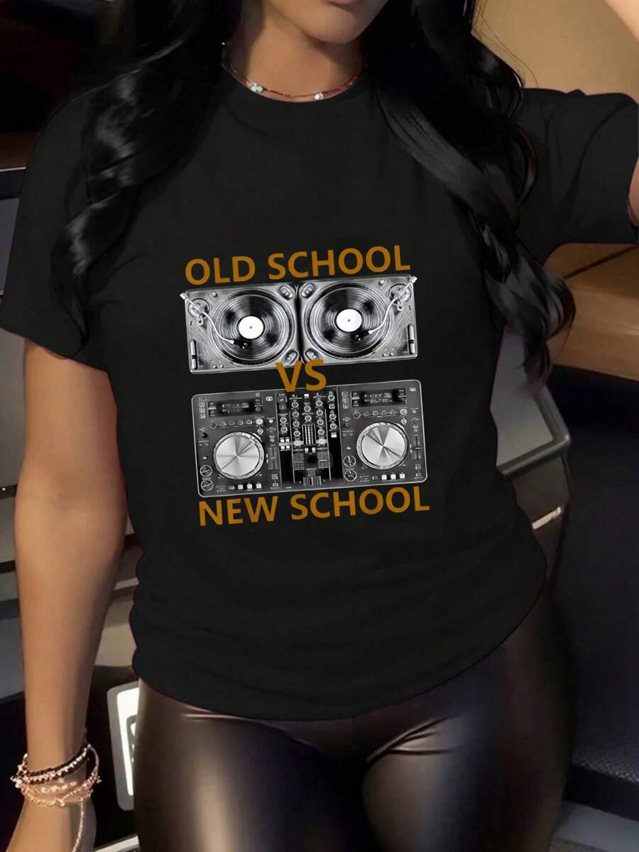 Music Elements Creative Pattern, Monogram Print, Women's Cotton T-Shirt, Simple And Clean, Casual And Comfortable Versatile.