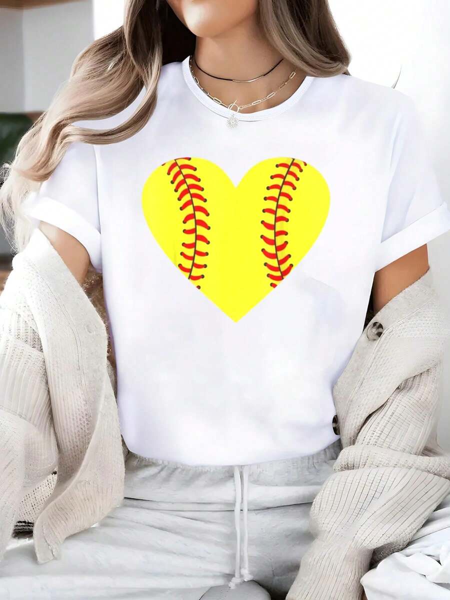 Softball Apparel For Men, Women & Kids Who Love Softball T-Shirt - Women's 100% Cotton Casual Short-Sleeved Crew Neck T-Shirt For Spring And Summer - Comfortable, Relaxed Fit, Printed Graphic Tee