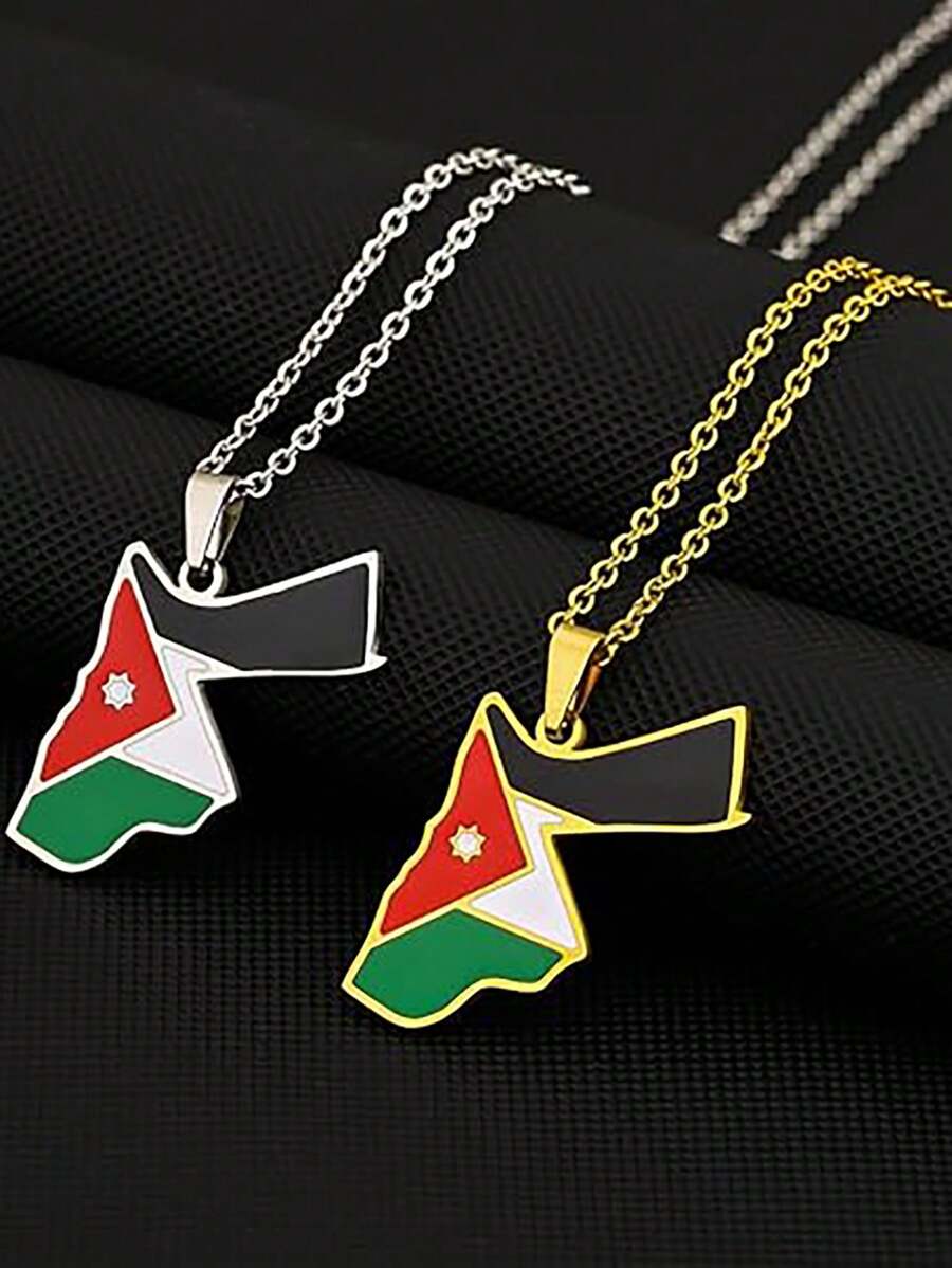 1pc Map Flag Stainless Steel Pendant Necklace, Vintage Travel Flag Necklace For Men And Women Couple Necklace