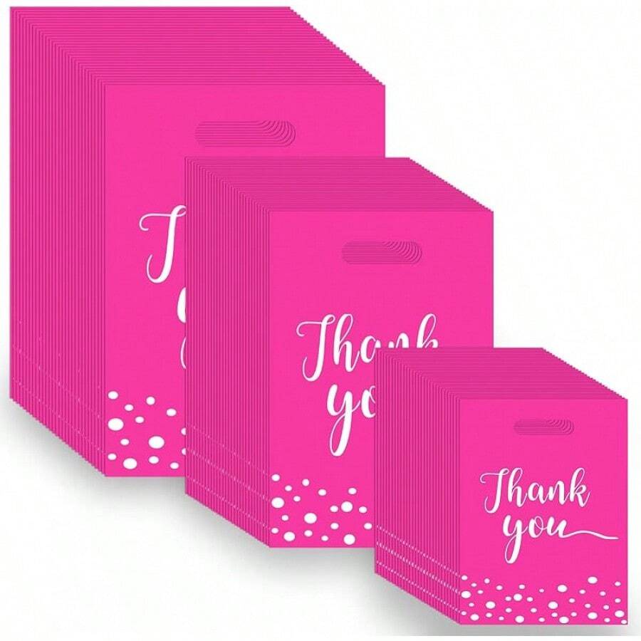 300Pcs Thank You Bags For Business Small, Pink Plastic Merchandise Bags Extra Thick Retail Shopping Bags With Handle 3 Sizes Thank You Reusable Bags For Merchandise Clothes Boutique Gift To Go Bags
