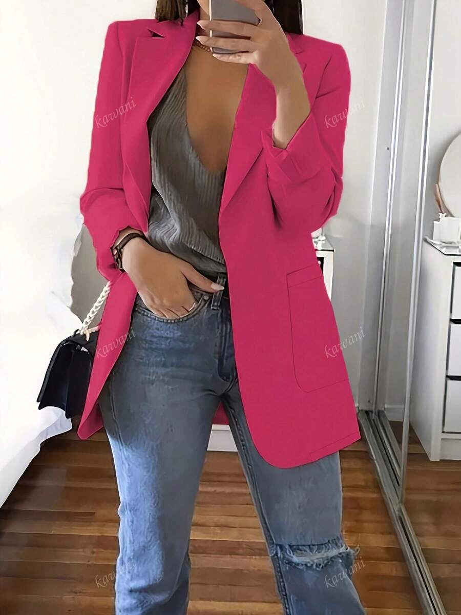 Nova Jaqueta Slim de Blazer Casual com Colarinho Elegante para Mulheres, Blazer Chique para Primavera e Outono
