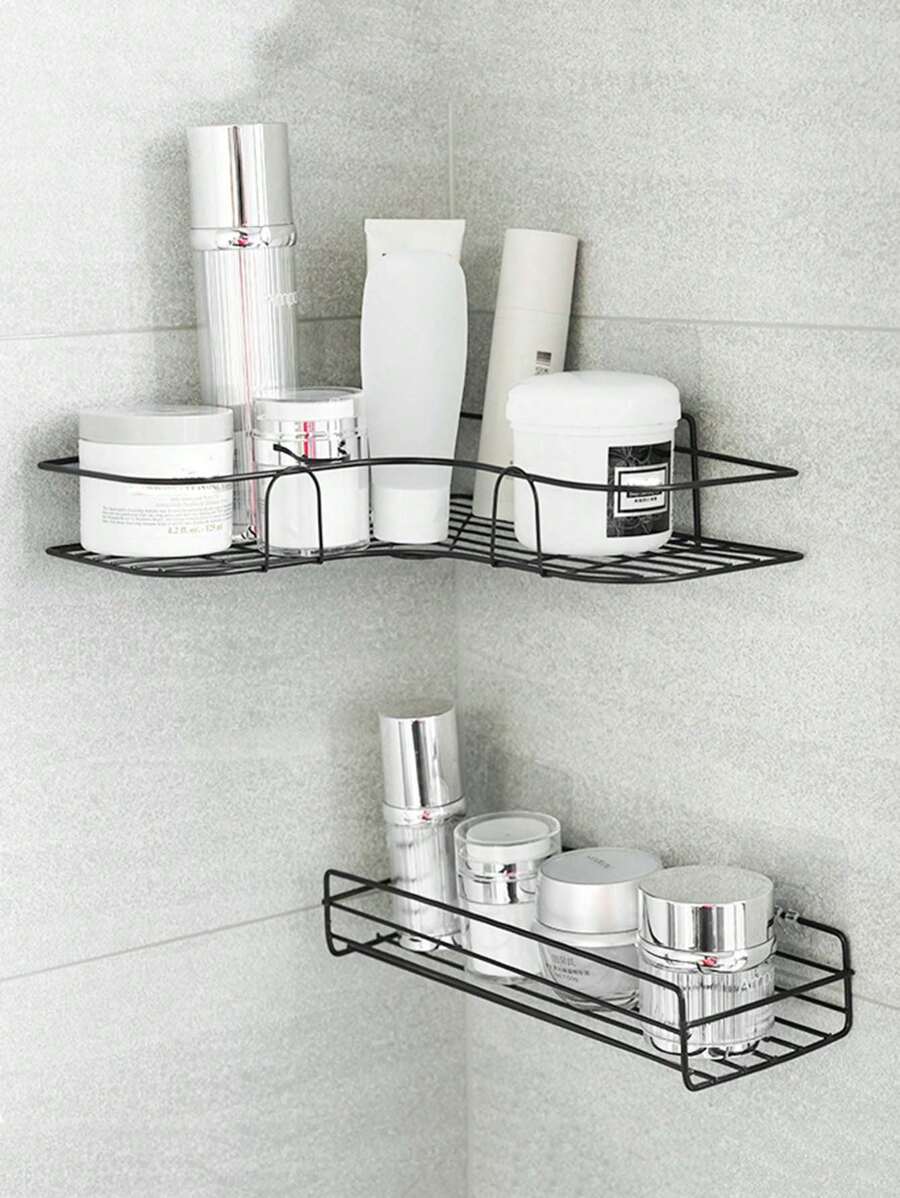 1pc Multifunctional Corner Shelf, Bathroom Organizer Rack, Wall Mount Triangle Basket For Kitchen, Bedroom, No-Drill