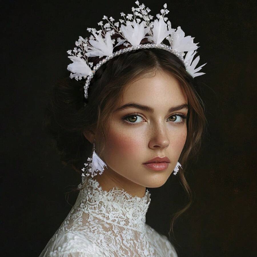 1 Set de Accesorio con diadema con rinostones de diseño floral y aretes para Actuaciones, Pasarela, Boda Nupcial