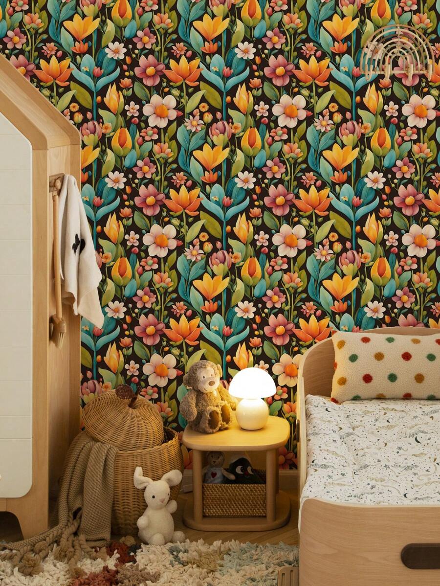 1 rouleau de papier peint rétro épais à motif de fleurs peintes de style dessin animé, simple et adapté à la décoration de la maison, des armoires de cuisine, des tables et des chaises, des fonds de pièce, de la rénovation de la maison, du DIY, résistant à l'eau et aux taches, facile à nettoyer, autocollant, à décoller et à coller, stickers muraux, décoration murale pour la chambre, la salle de bain, la chambre, la pièce, le salon, la maison