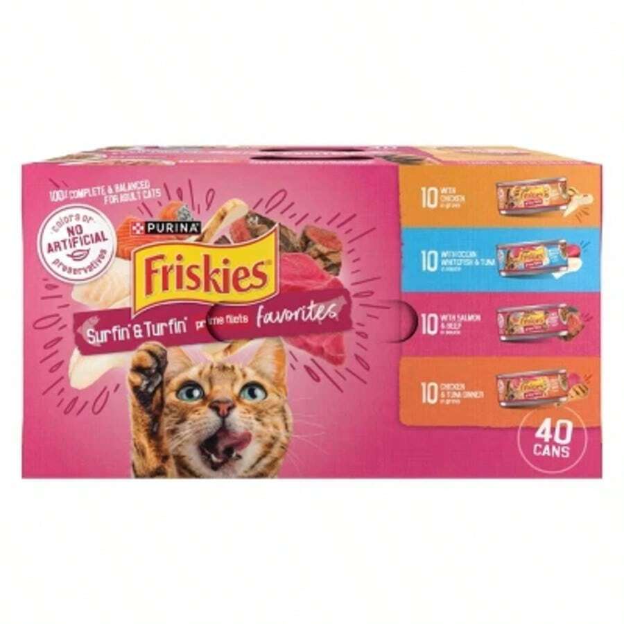Purina Friskies Prime Filets Surfin' & Turfin' Favorites Chicken, Seafood, Tuna, Salmon, Fish And Beef Flavor Wet Cat Food - 5.5oz/40ct