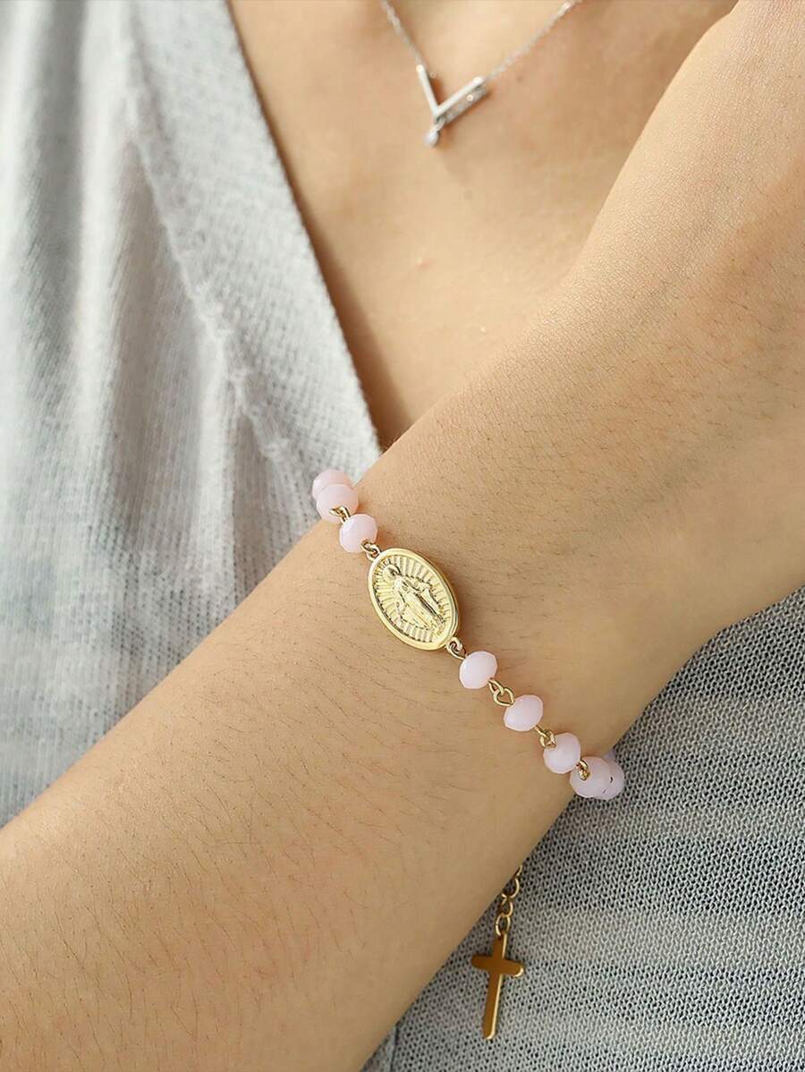 1PC Pulseira com pingente de cruz Maria elegante e simples, joia elegante e delicada, adequada para festas, uso diário para dar às mulheres presentes de Natal