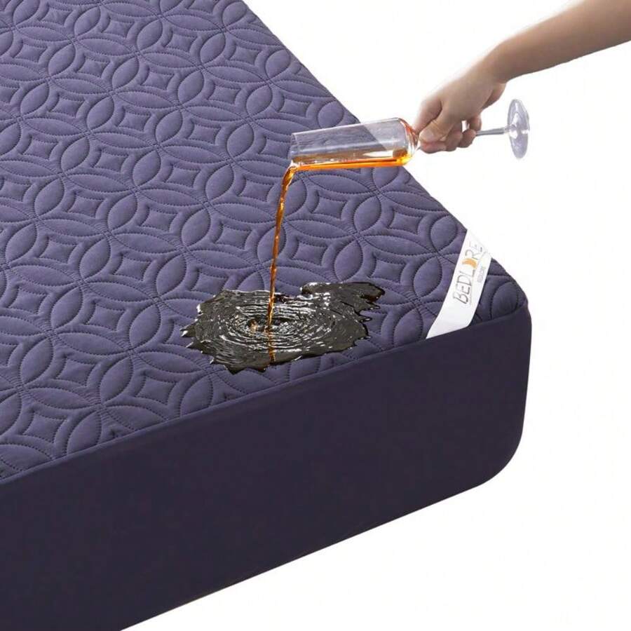 Solid Color Coin Texture Waterproof Fitted Sheet With Deep Pockets, Soft And Breathable Anti-Slip Bed Sheet, Suitable For Bedroom Accessories For The Elderly, And Adults