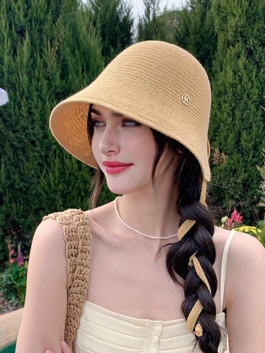 1 Peça Novo Chapéu de Sol Trançado com Capuz Vazado Primavera Feminino, Estilo Balde Respirável e Fashion, Adequado para Uso Casual, Passeio Diário, Caminhada e Compras na Primavera/Verão