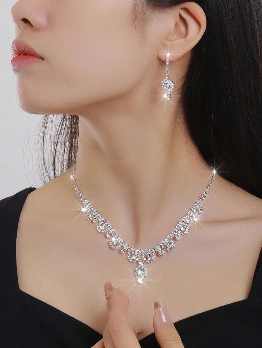 1 Set de Joyería Bohemia de Piedras Rhinestone con Garra y Cadena para Boda, Fiesta Nupcial y Medio Oriente