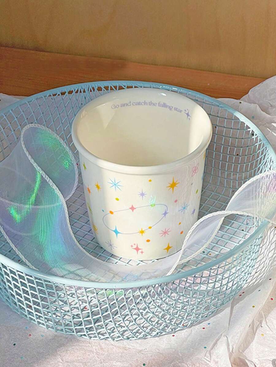 Tasse avec design mignon d'étoiles, tasse à café portable avec poignée, tasse de couple avec motif attrayant du ciel étoilé, tasse à eau en céramique
