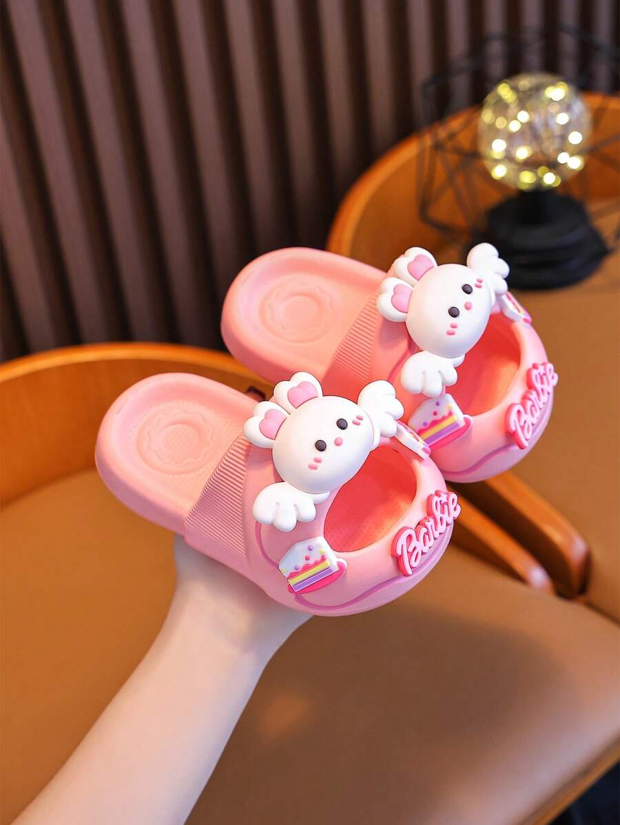 Lindas zapatillas para interiores y exteriores de verano con estampado de conejo antideslizante y de dibujos animados para niñas