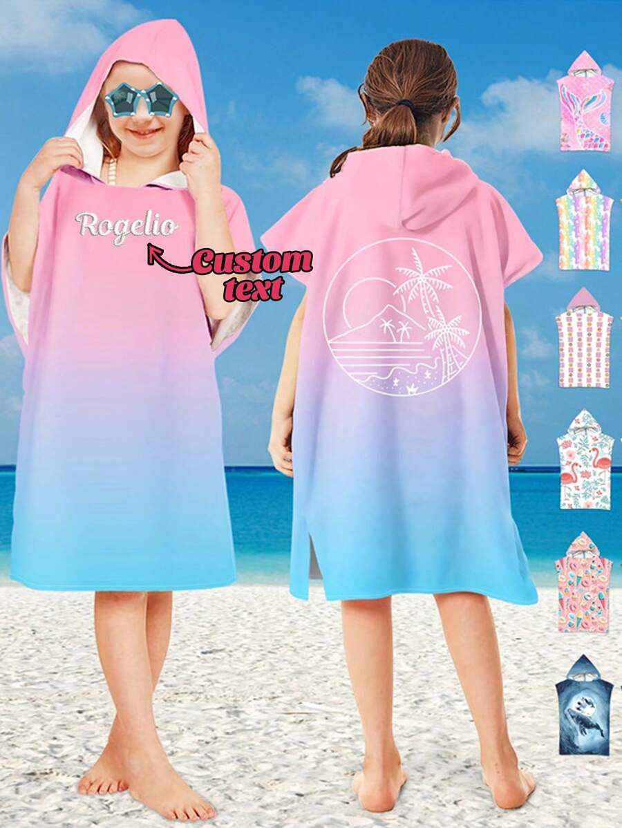 (Personalizado) 1 pieza Bata de baño infantil personalizada bordada, bañador con capucha de microfibra con dibujos animados para niños, poncho con capucha extra grande para bebés, apto para uso diario