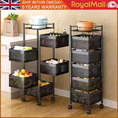 OYAJIA Rotating Storage Shelves Rack,Kitchen Vegetable Storage Trolley,Vegetable Fruit Storage Basket Rack,5 Layer Kitchen Rotating Storage Rack,Vegetable Trolley