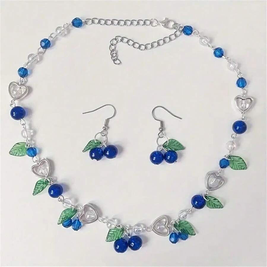 1 set collier et boucles d'oreilles créatifs à la myrtille, cadeau pour les passionnés de fruits