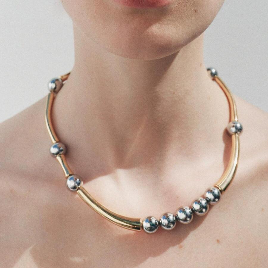 1pc Fashionable High-End Copper Alloy Beaded Necklace, Casual Daily Wear For Women