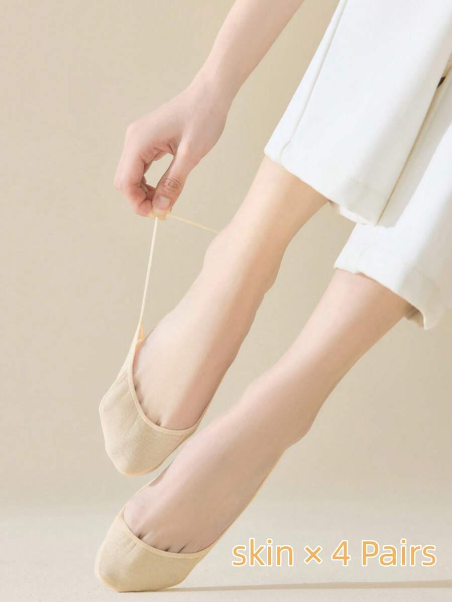 4 Pares/paquete Calcetines Invisibles De Media Pierna Para Mujer En Verano, Calcetines Para Barco Sin Mostrar Con Correas