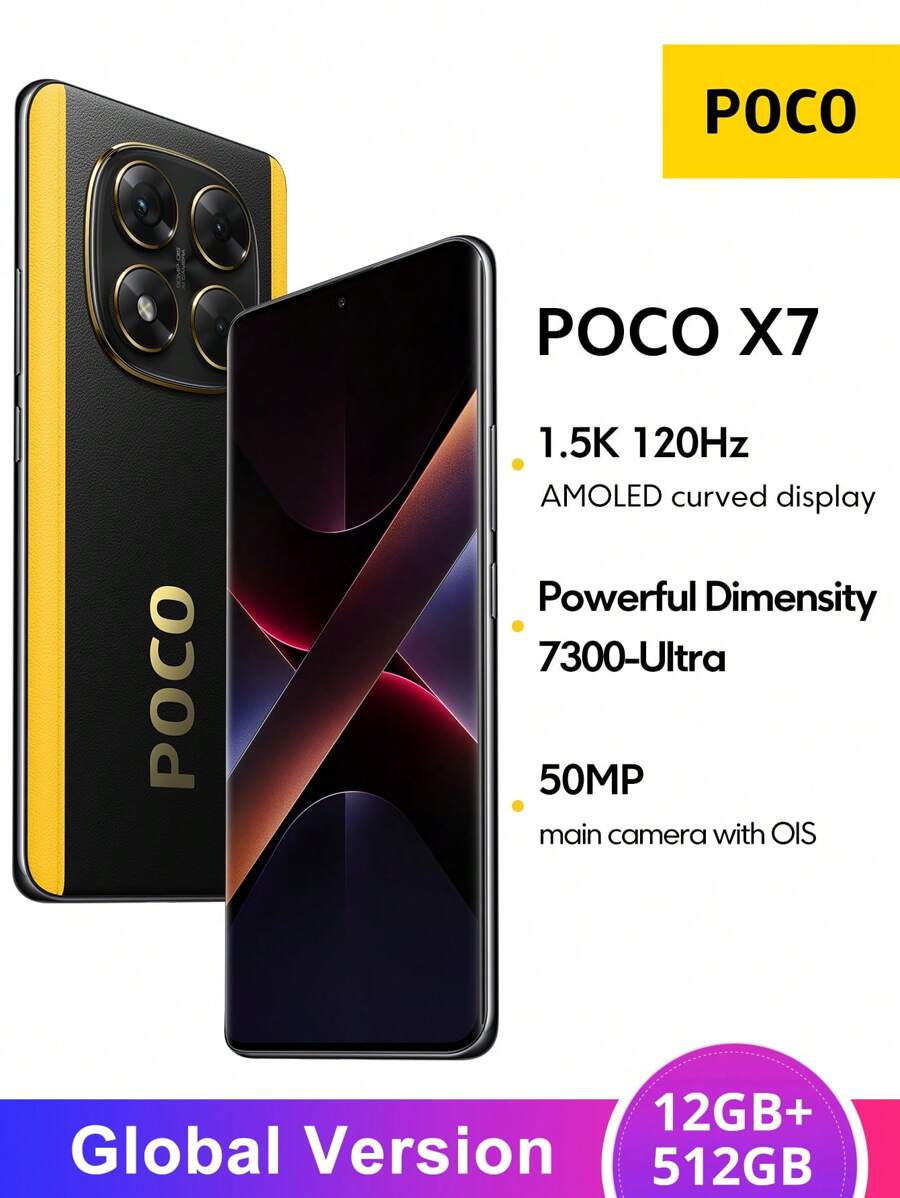 Xiaomi POCO X7 5G Global Version 12GB+512GB Smartphone Dimensity 7300-Ultra 6.67" CrystalRes AMOLED Display 50MP Main Camera With OIS 45W Turbo Charging 5110mAh (Typ) Battery IP68 Water & Dust Resistance
