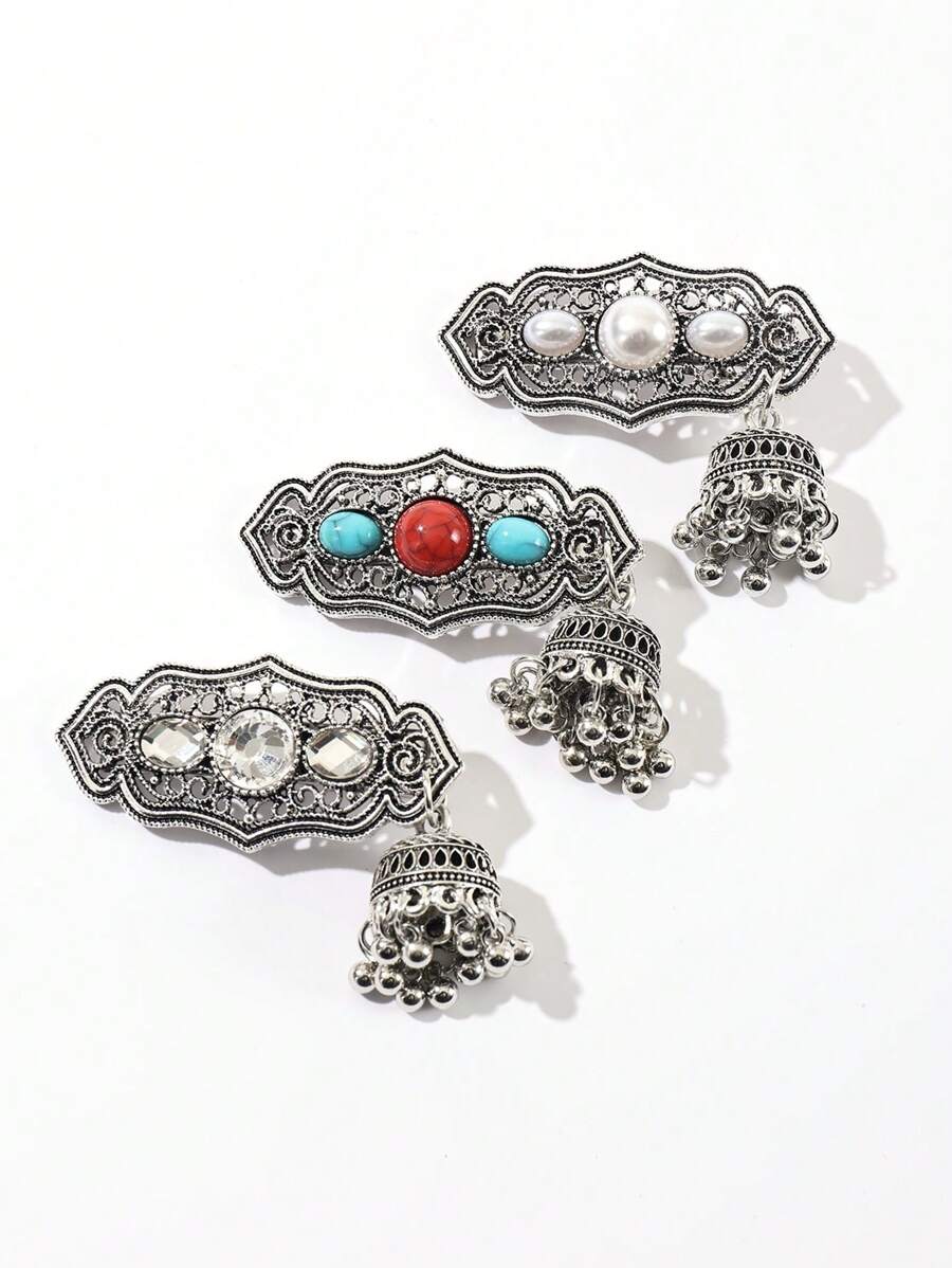 1 pieza Elegante Clip de Cabello de Estilo Vintage con Campana de Cristal y Borla, Aleación de Estilo Palaciego Chino, Apropiado para Atuendos Diarios, Fiestas y Todas las Estaciones