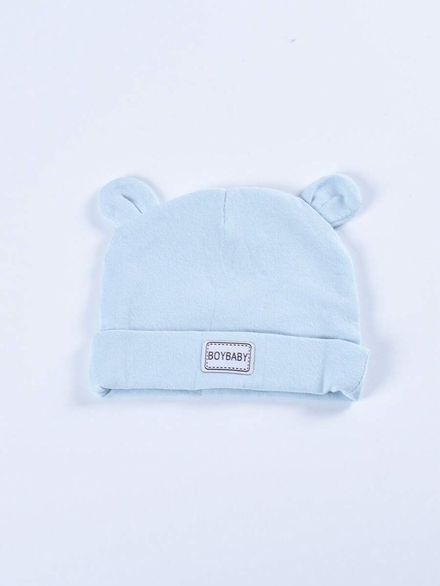 1pc Newborn Soft Solid Color Baby Hat With English Word Decor