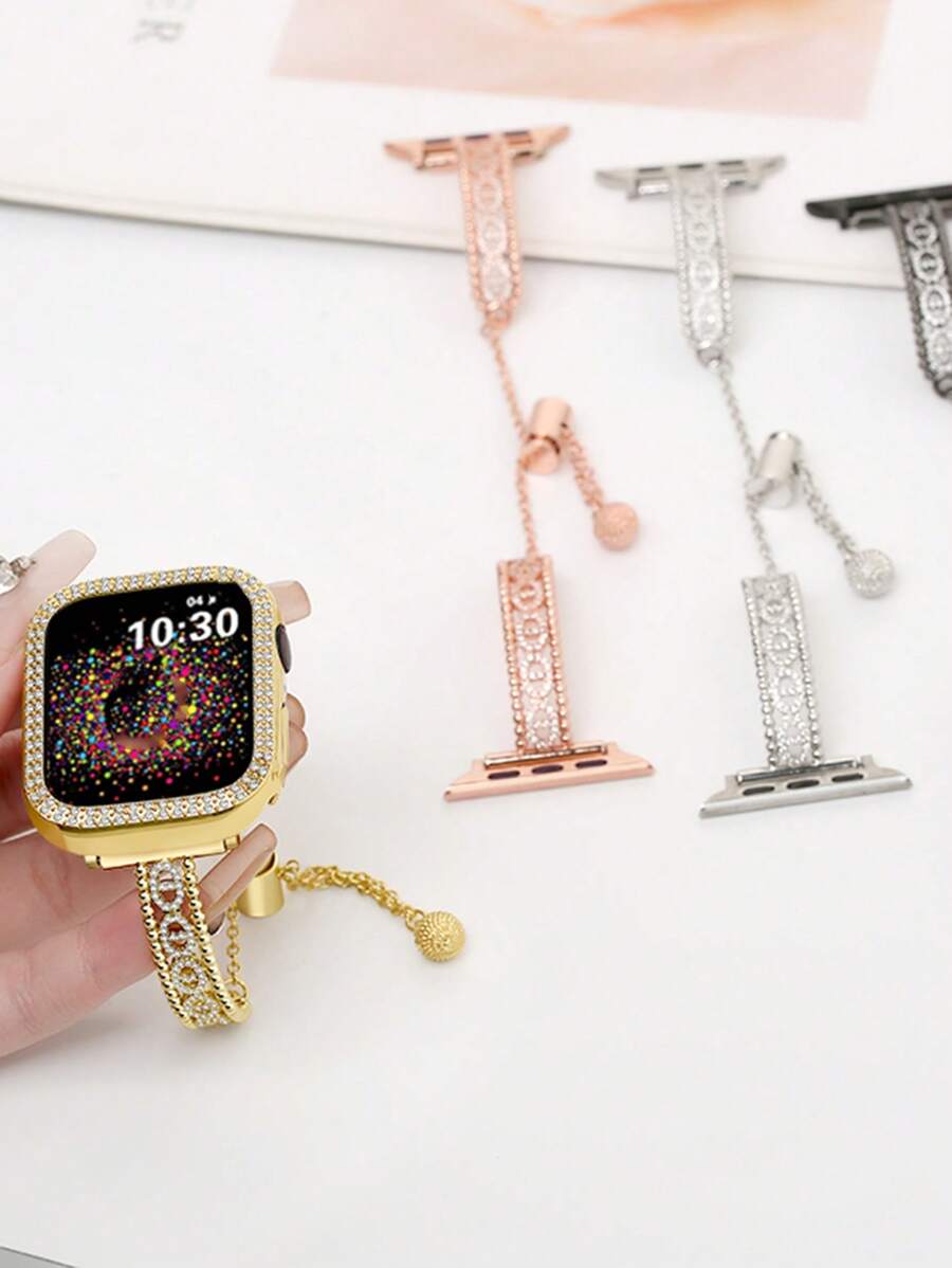 1pc Apple Watch Band , Hot New Elegant Female Gold Rose Gold Silver Black Luxurious Shiny Crystal Diamond Inlaid With Crystal Diamond Apple Watch All Crystal Diamond Adjustable Bracelet, Compatible With Se, S10/9/8/7/6/5/4/3 Series, Suitable For Boyfriend/Girlfriend Dates And Gifts, Apple Watch Smartwatch 40mm/41mm/42mm, Watch Accessories