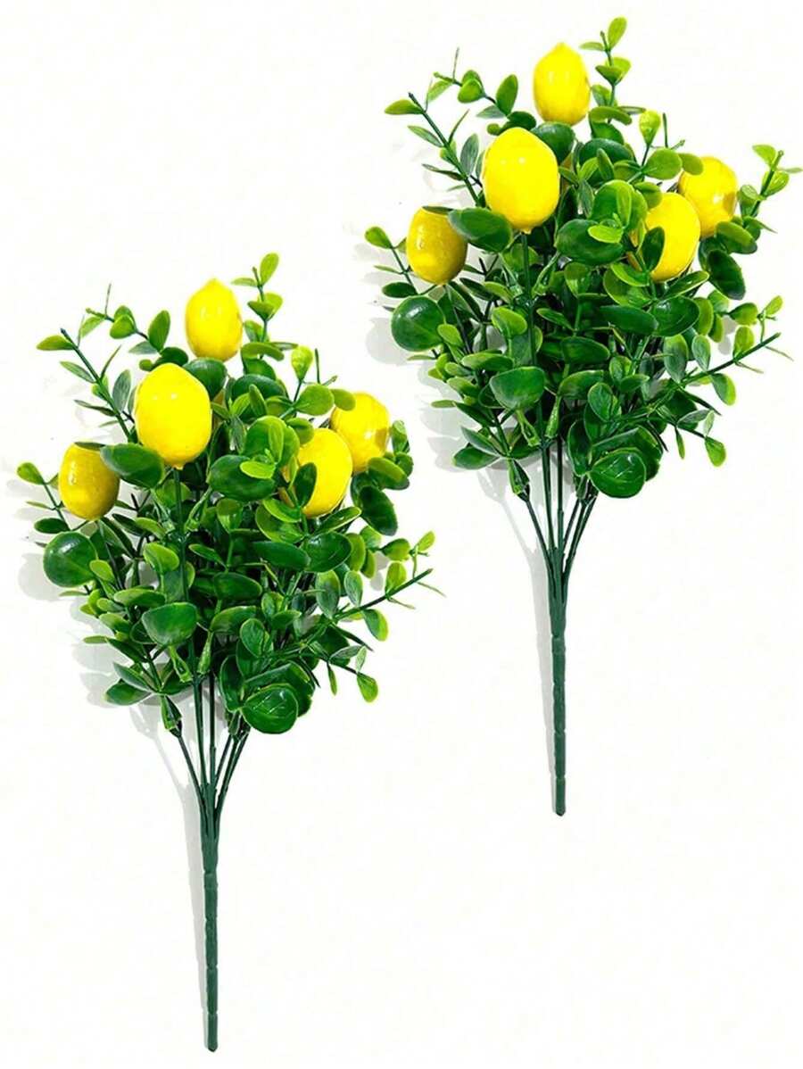 4pcs Artificial Eucalyptus Branches, Artificial Lemon Fruit Decor, Suitable For Home, Dining Table, Outdoor Farmhouse Garden, Room, Office Decor, Party, Wedding, Gift, Center Piece,Fake Plants