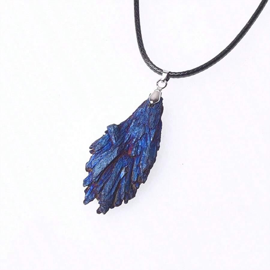 1pc Plated Natural Black Tourmaline Gemstone & Peacock Feather Design Pendant