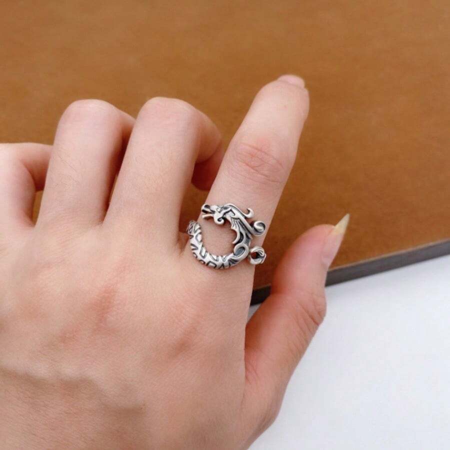 Vintage Dragon Ring, Chinese Dragon Year Personalized Finger Ring, Zodiac Gift