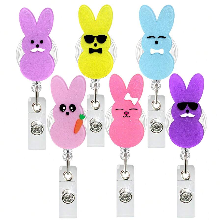 Easter Bunny Acrylic Badge, Alligator Clip Expandable Nurse ID Badge Holder, Holiday Badge