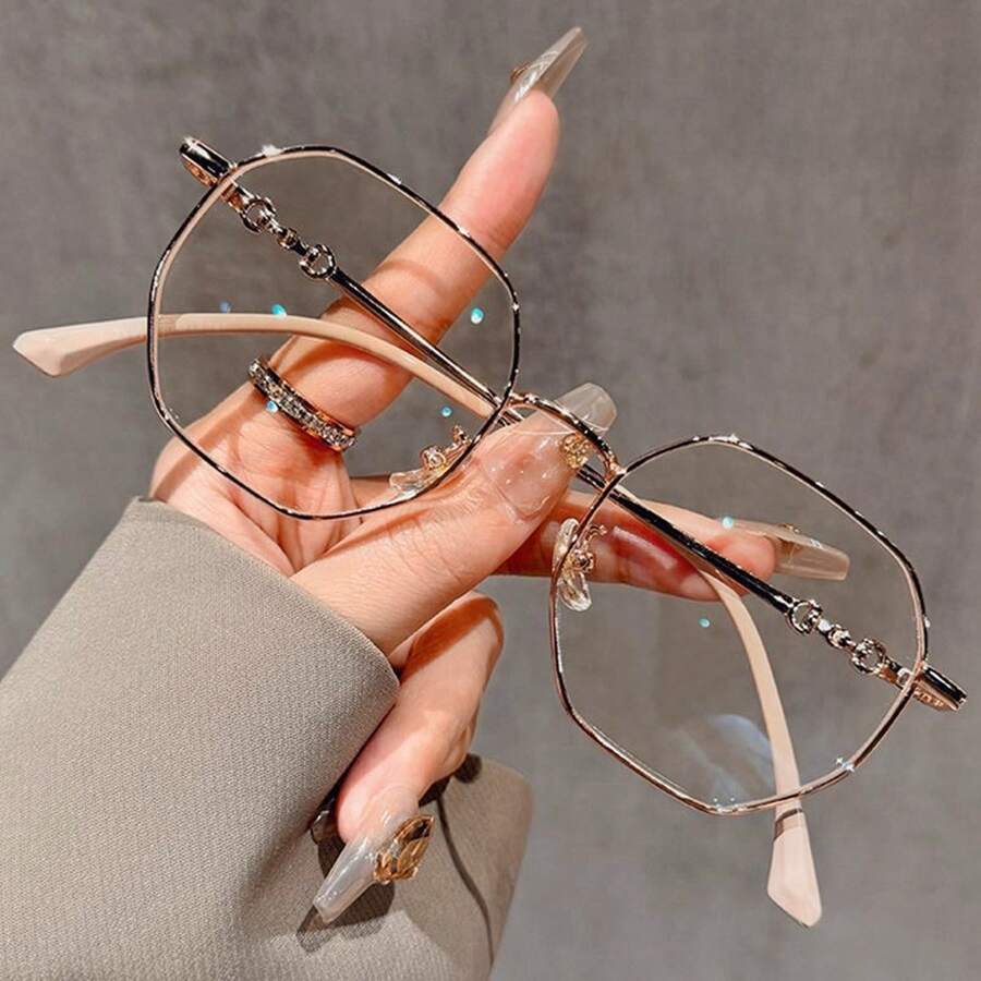 1 Pair Multi-Color Glasses, Luxury Polygon Frame With Clear Lens Computer Glasses For Summer Beach Vacation,Outdoor,Travel