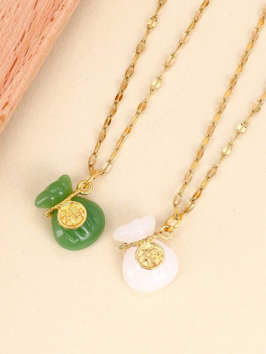 A Simple And Fresh Necklace With A Lucky Bag Pendant, And Exquisite For Women, Versatile Collarbone Chain