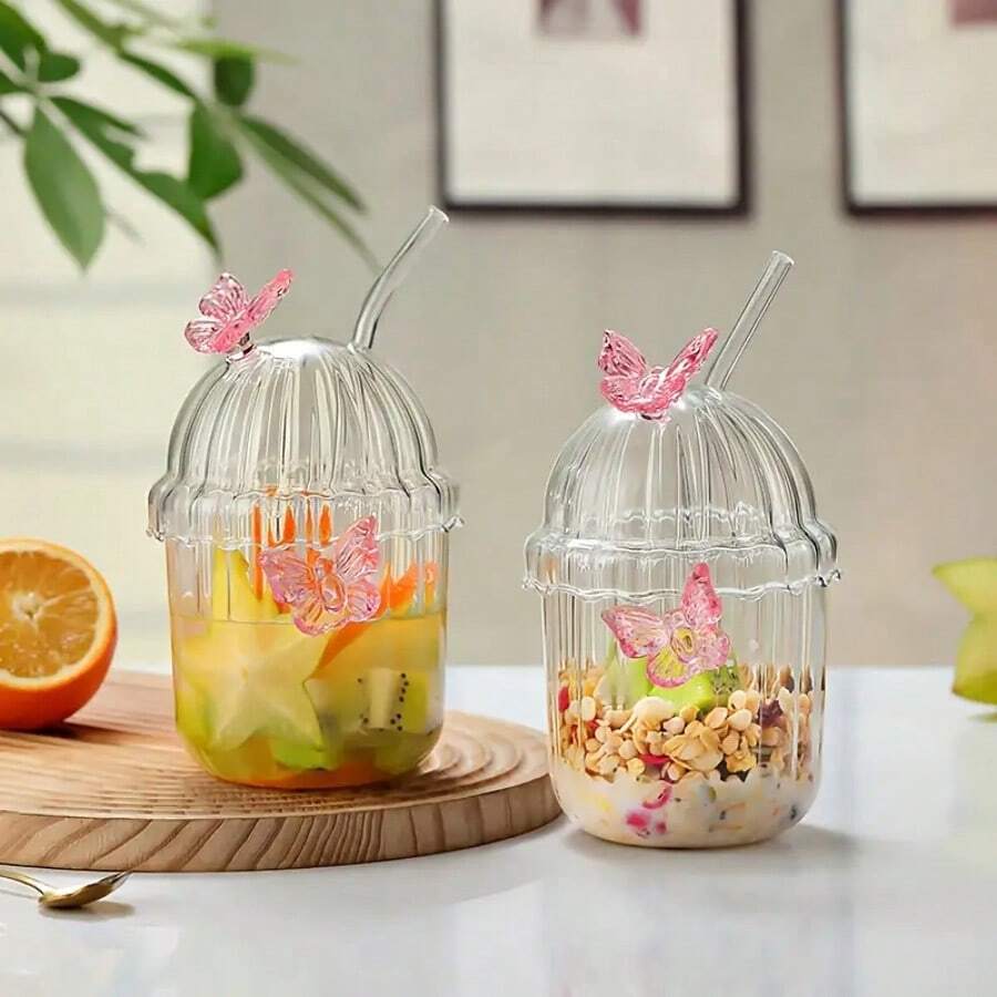 2 piezas Vasos de vidrio a rayas verticales resistente al calor, vasos de café, vasos para bebidas frías de restaurante, vasos para beber de gran capacidad, tazas transparentes para Americano helado, latte, leche, agua con burbujas, té y jugo de frutas, con caja de regalo
