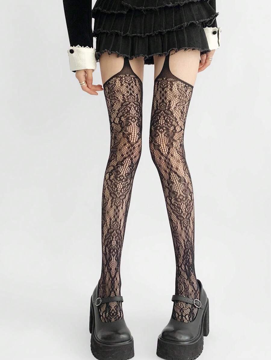 1 Pair Women's Sexy Gothic Spider Web Jacquard Pantyhose / Fishnet Stockings, Suitable For Halloween Outfit
