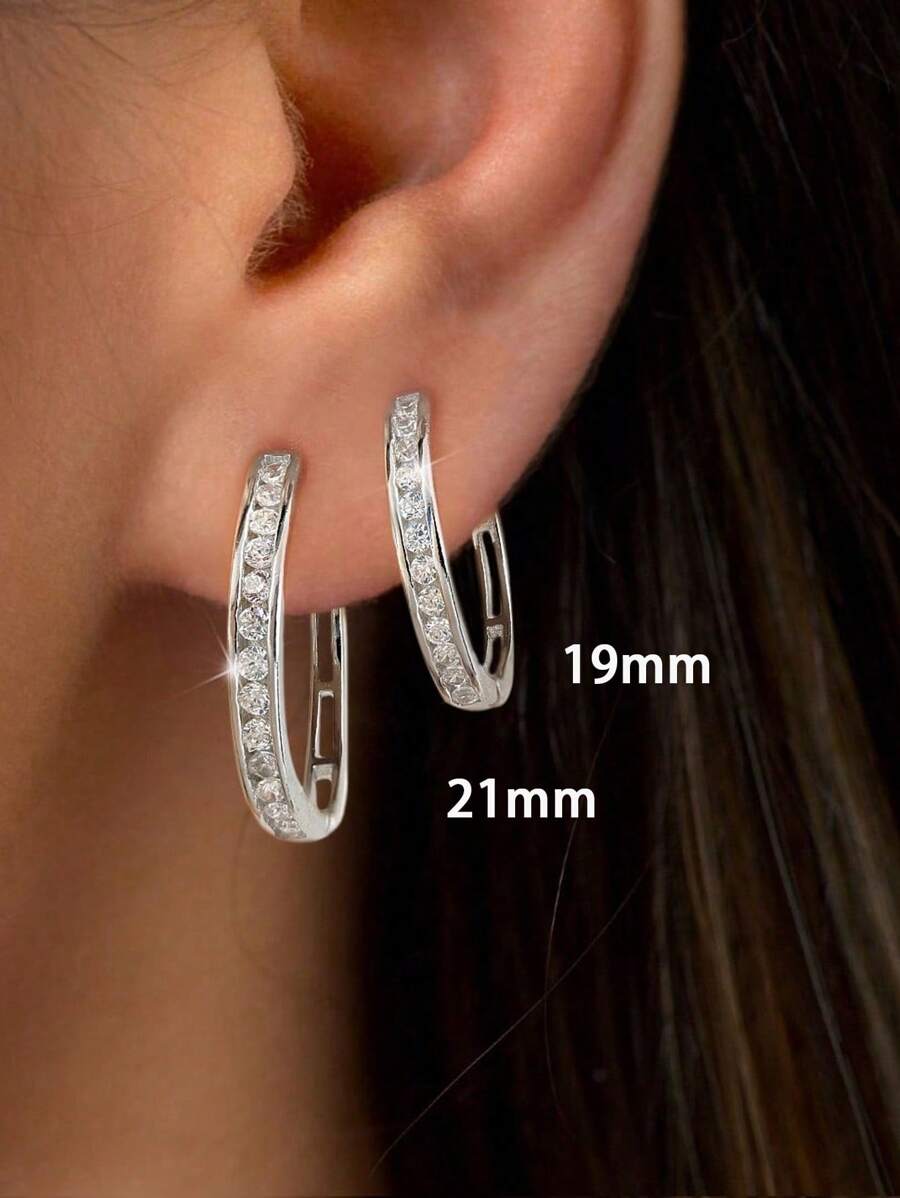 Newsoul 1pair 19-21mm Simple Hoop Zirconia Earrings Ladies Jewelry For Women S925 Sterling Silver Exquisite Creative Hoop Earrings Fine Jewelry Gifts For Girls Daily Life Dating Decor For Prom Party