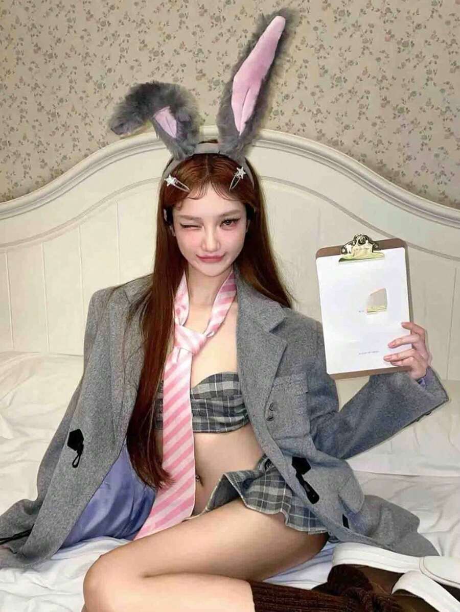 1pc Millennium Bunny Ear Headband, Cute Sexy Plush Rabbit Ear Hair Clip Hairband, Cosplay Easter Headpiece